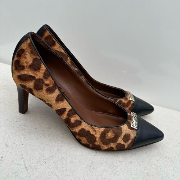 Brighton Yale Leopard Print Calf Hair Slip On Pumps Heels Womens 8.5 M - Picture 2 of 8